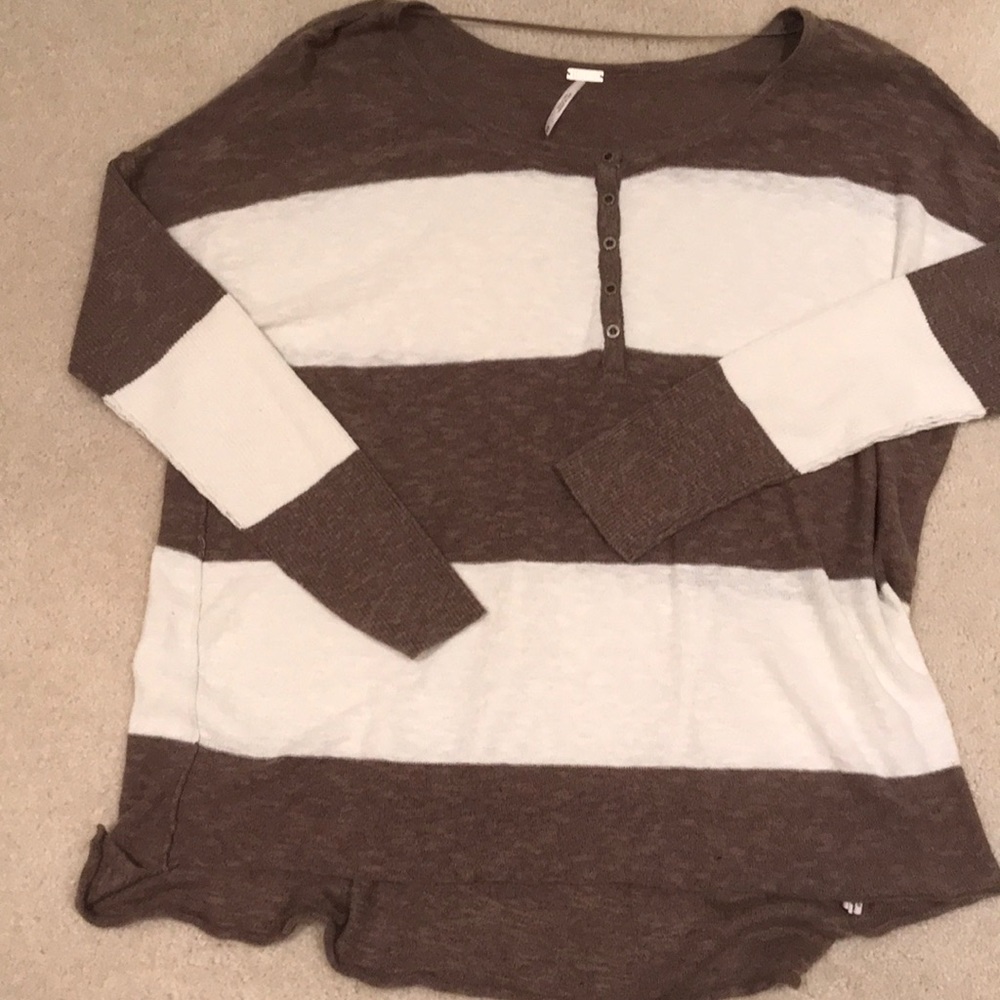 FP BEACH Heather brown and cream striped long sleeve sweater